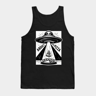 Alien UFO Pizza Abduction Linocut Tank Top